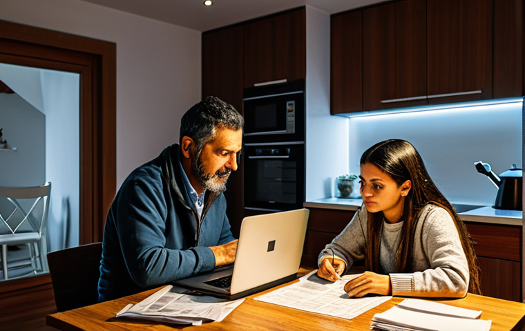 재정 계획과 신용 관리의 연관성 - ** A Portuguese family is creating a budget at their kitchen table. The scene should be warm and inv...